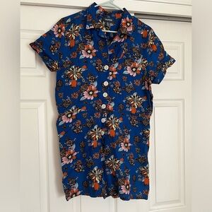 Worn Once, adorable linen and cotton ModCloth romper in 70s inspired pattern.